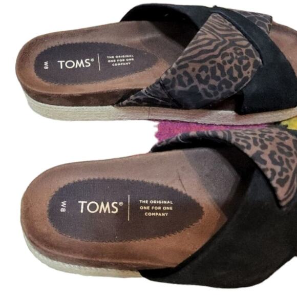 Toms Paloma leopard print Platform black suede strappy sandals slides size 8 - Picture 7 of 8
